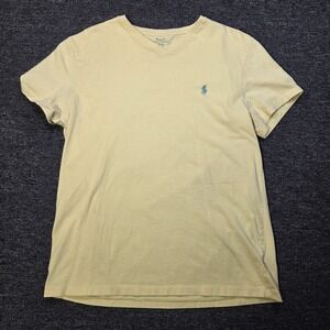 Polo Ralph Lauren T Shirt Women M Yellow V Neck Short Sleeve Classic Preppy Pony
